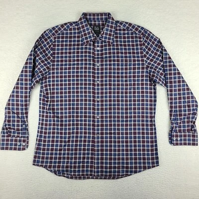Jos A Bank Shirt Mens Large Blue Purple Plaid Traveler Tailored Fit Button Up - Image 1 of 4