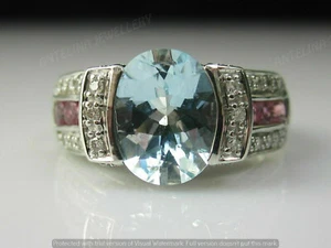2 Ct Oval Cut Aquamarine Red Ruby Engagement Ring 925 Silver Gold Plated - Picture 1 of 12