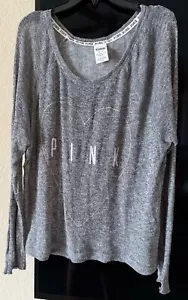 Victoria's Secret PINK Knit Sweater Women's Size M Medium Light Gray Blue Logo - Picture 1 of 4
