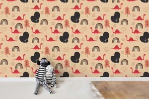3D Dinosaur Tree Cartoon Pattern Self-adhesive Removeable Wallpaper Wall Mural - Picture 1 of 9