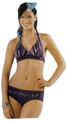 EVA Frauen Bademode Damen Bikini mit Pads Neckholder lila-silber-weiß 36 -42 - Bild 1 von 4