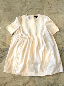 LOUIS VUITTON WHITE COTTON PLEATED DRESS with PURPLE STRIPES INNER FACINGS-SZ 38 - Picture 1 of 19