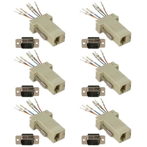 6 Pcs DB9 9-Pin Serial RS232 Male to RJ45 Female Network Ethernet Adapter Ivory - Picture 1 of 1