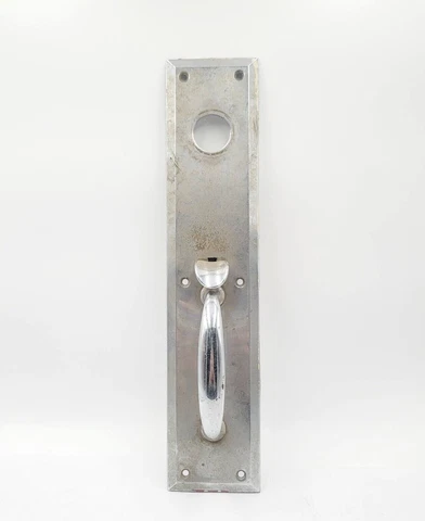 Vintage Exterior Door Pull Handle Knob Thumb Latch 14 1/2" x 3 1/8" Silver Color Cover