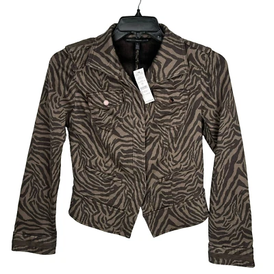 White House Black Market 女式夹克 Moto 4 棕色动物印花按扣全新带标签 — 第 1/4 张图片