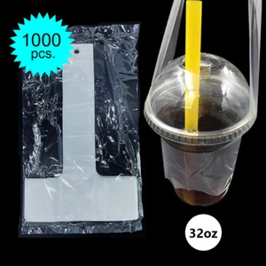 1000 Bubble Tea Carrier Bag Coffee Cup Holder Plastic Handle Portable Drink 32oz - Picture 1 of 6