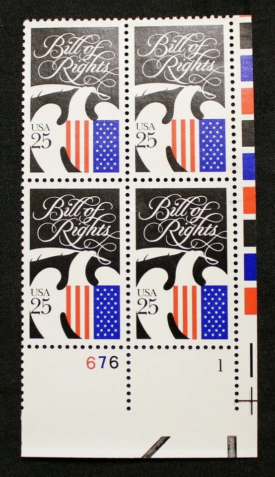 US Plate Blocks Stamps #2421 ~ 1989 BILL OF RIGHTS 25c MNH SP2756b - Image 1 of 1