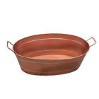 Benjara Oval Shape Hammered Texture Metal Tub With 2 Side Handles, Copper