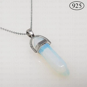 Opal Quartz Crystal Gemstone Pendant 925 Sterling Silver Opalite Necklace - Picture 1 of 2