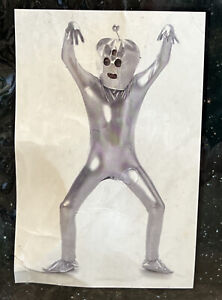 KIDS ZENTAI SUIT Alien Visitor FULL BODY STRETCH FABRIC COSTUME Shiny Silver Med