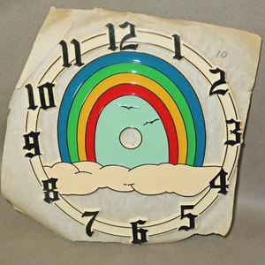 VINTAGE 1984 Ramar IND Plastic Clock Face Rainbow Clouds 6"x5.75" - Picture 1 of 1