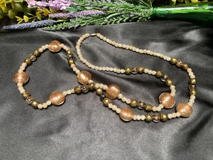Fabulous Vintage Murano Glass Copper Sparkle Foil Fleck 40" Bead Necklace Italy - Bild 1 von 14