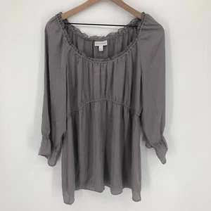 Fashion Bug Flirt Baby Doll Blouse Women Large Gray Ruffle Neck Silky Sassy NWT - Picture 1 of 11