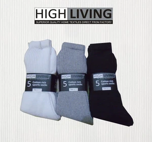 15 Pairs Of Men's Sport Socks Black Cotton Rich Cushion Sole Sock Crew Size 6-11 - Picture 1 of 13