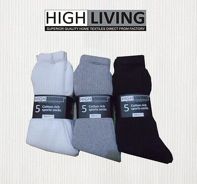15 Pairs Of Mens Sport Socks Cushion Sole Black White Grey Cotton Rich Size 6-11 • 7.90£