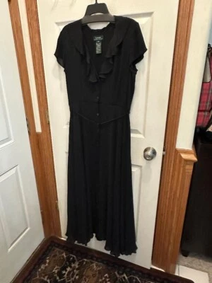 Ralph Lauren Falda Completa Negro Seda Maxi Vestido (Totalmente Forrado) - Mujer EE. UU. Talla 12 Foto 1 de 4