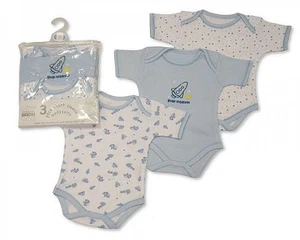 Nursery Time Boys 3 Pack Short Sleeves Env Neck Bodysuit 00-24 Months Cotton New - Picture 1 of 1