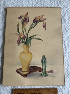 Antique Japanese Still Life Vase Flowers Figurine Lithograph Morris & Bendien - Picture 1 of 5