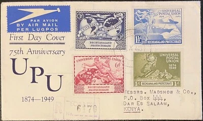 1949 Bechuanaland Protectorate Reg FDC #149-152 to Kenya;unusual destination; *d - Image 1 of 2