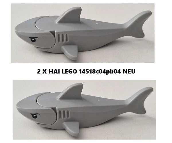 2 x LEGO® Hai Shark 14518c04pb04 NEU Light Bluish Grey City Meer Taucher Piraten