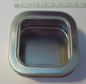 6 Silver Gift Tins Box w/ window holds 4 oz & 2-3/8" square clear plastic insert - Picture 1 of 3