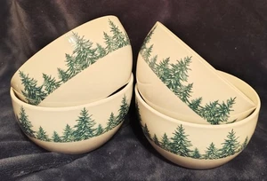 Set Of 4 Royal Norfolk Chili Bowls Winter Green Trees Cereal Soup Salad Bowls - Picture 1 of 5