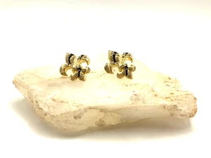 NWT Diamond Fleur-de-lis Stud Earrings Gold tone with Black Cream Enamel - Picture 1 of 11