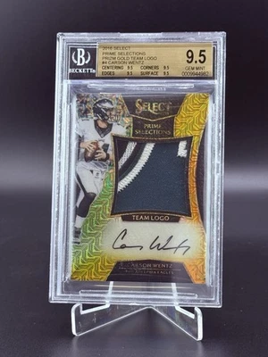 2016 PANINI SELECT CARSON WENTZ RC GOLD PRIZM LOGO JUMBO PATCH AUTO 1/10 BGS 9.5 - Image 1 of 2