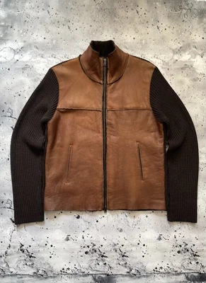 Rare Vintage Kenneth Cole Lambskin Leather Wool Zip Up Brown Jacket Size 52 - Image 1 of 4