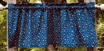 July 4th Patriotic Valance Freedom Gold Stars on Navy Blue Window Curtain Topper - Image 1 of 4