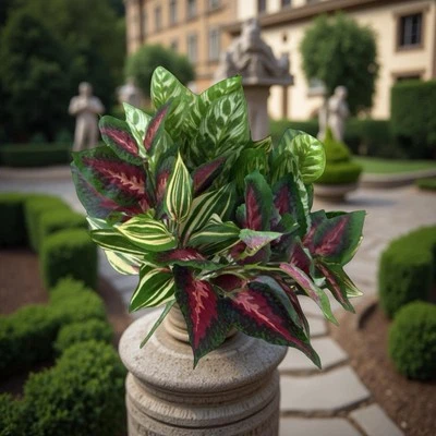 VTG Artificial Fake Faux 3 In 1 Bush Plant Coleus Peacock Pothos Leaves Indoor - Image 1 of 4
