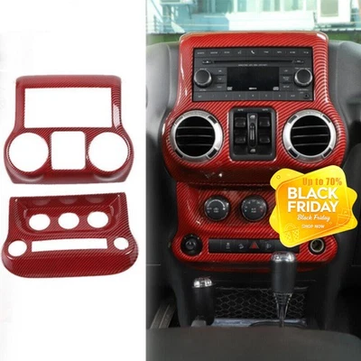 For Jeep Wrangler JK 2011-2017 Red Carbon Fiber Center Console Panel Cover Trim Foto 1 de 4