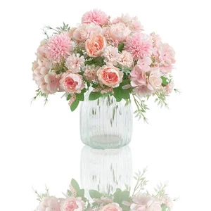 Artificial Flowers, 2 Pack Fake Peony Silk Hydrangea Bouquet Decor Plastic Ca... - Picture 1 of 6