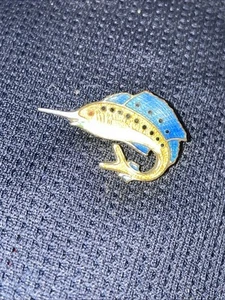 Swordfish Sailfish Marlin Pin Blue Silver Enamel - Picture 1 of 2