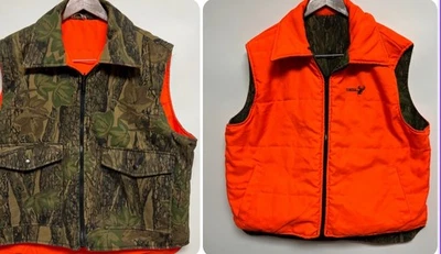 Vintage Reversible Camo Blaze Orange Vest Mens Large Tree Bark Hunting - Image 1 of 4