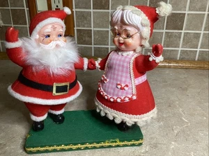 Vintage 60er Weihnachten Santa & Mrs. Claus Figur beflockt - Hongkong - 8" groß - Bild 1 von 6