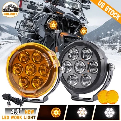 200W 20000LM LED Motorcycle Driving Fog Spot Light Auxiliary Lamp White+Amber 2x - Image 1 of 4