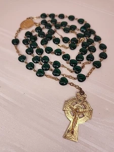 Our Lady Of KNOCK Irish Catholic Rosary Emerald Green Beads Celtic Crucifix Erin - Picture 1 of 11