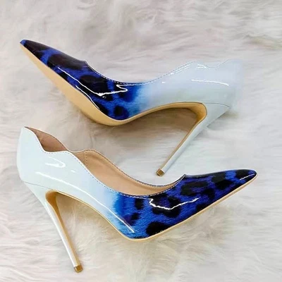 High Stiletto Heel Pointy Toe Leopard Print Patent Leather Women Pump Shoes Sexy - Image 1 of 4
