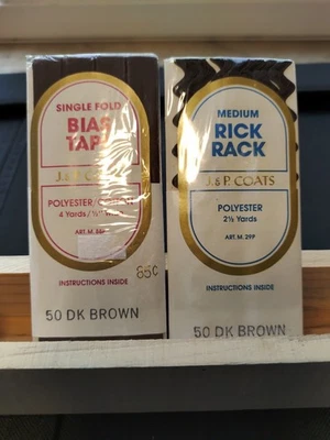 Casacos J & P antigos ~marrom escuro~ rack médio Rick e acabamento de costura de fita de viés 6,5 jardas novo na embalagem - Imagem 1 de 4