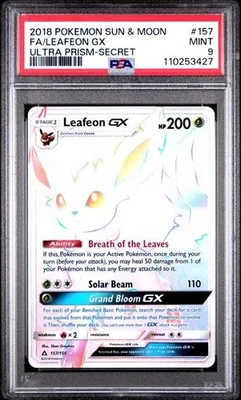 2018 POKEMON SUN & MOON ULTRA PRISM 157 FULL ART LEAFEON GX SECRET PSA 9 - Image 1 of 2