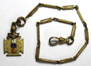 Catena per orologio da tasca Simmons 9" Gold Filled con fob "FLT" Strani Fellows - Foto 1 di 4