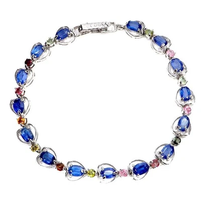 Браслет из стерлингового серебра 925 пробы с овальным кианитом 6x4 мм турмалином драгоценными камнями ювелирные изделия - Изображение 1 из 4