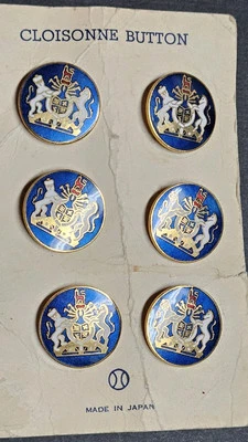 6 Antique Japanese Cloisonne UK Royal Coat of Arms Enameled Buttons on Orig Card - Image 1 of 4