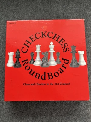 1991 VTG CHECKCHESS ROUND BOARD GAME W/ CHESS PIECES & INSTRUCTIONS NO CHECKERS - Image 1 of 4