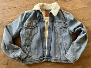 Levis Jacke Damen große helle Waschung Denim Baumwolle Taschen Sherpa gefüttert Trucker - Bild 1 von 5