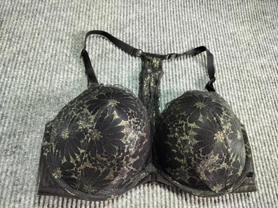 Sujetador push-up Victoria's Secret negro/dorado de encaje 36DD con aros acolchado cierre frontal Foto 1 de 4