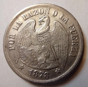 1878-So Chile One Peso XF Silver Coin - Picture 1 of 6
