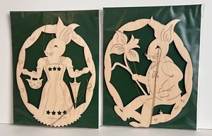 2 Osteranhänger Laubsägearbeit Hasen Frühling Strauß Fenster Erzgebirge - Picture 1 of 4