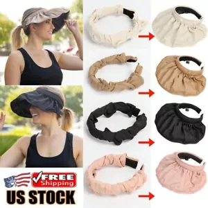 Women Summer Anti UV Hat Visor Foldable Roll Up Wide Brim Open Top Sun Visor Cap - Picture 1 of 20